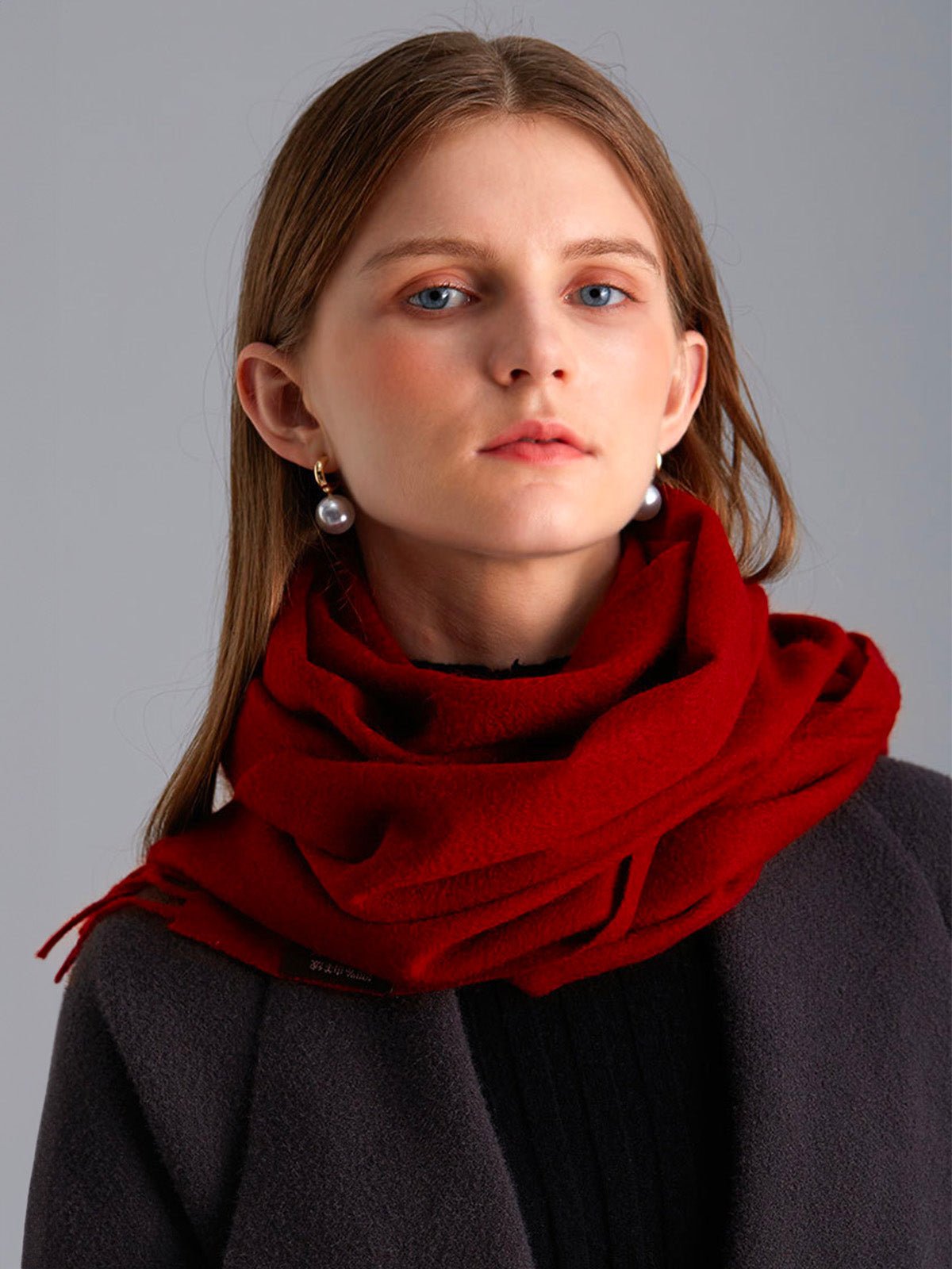 Écharpe 100% cachemire, chaude et douce, pour femme et homme, idéale hiver, cadeau raffiné, finition à franges, longueur généreuse, modèle Ines - Écharpe - Bordeaux