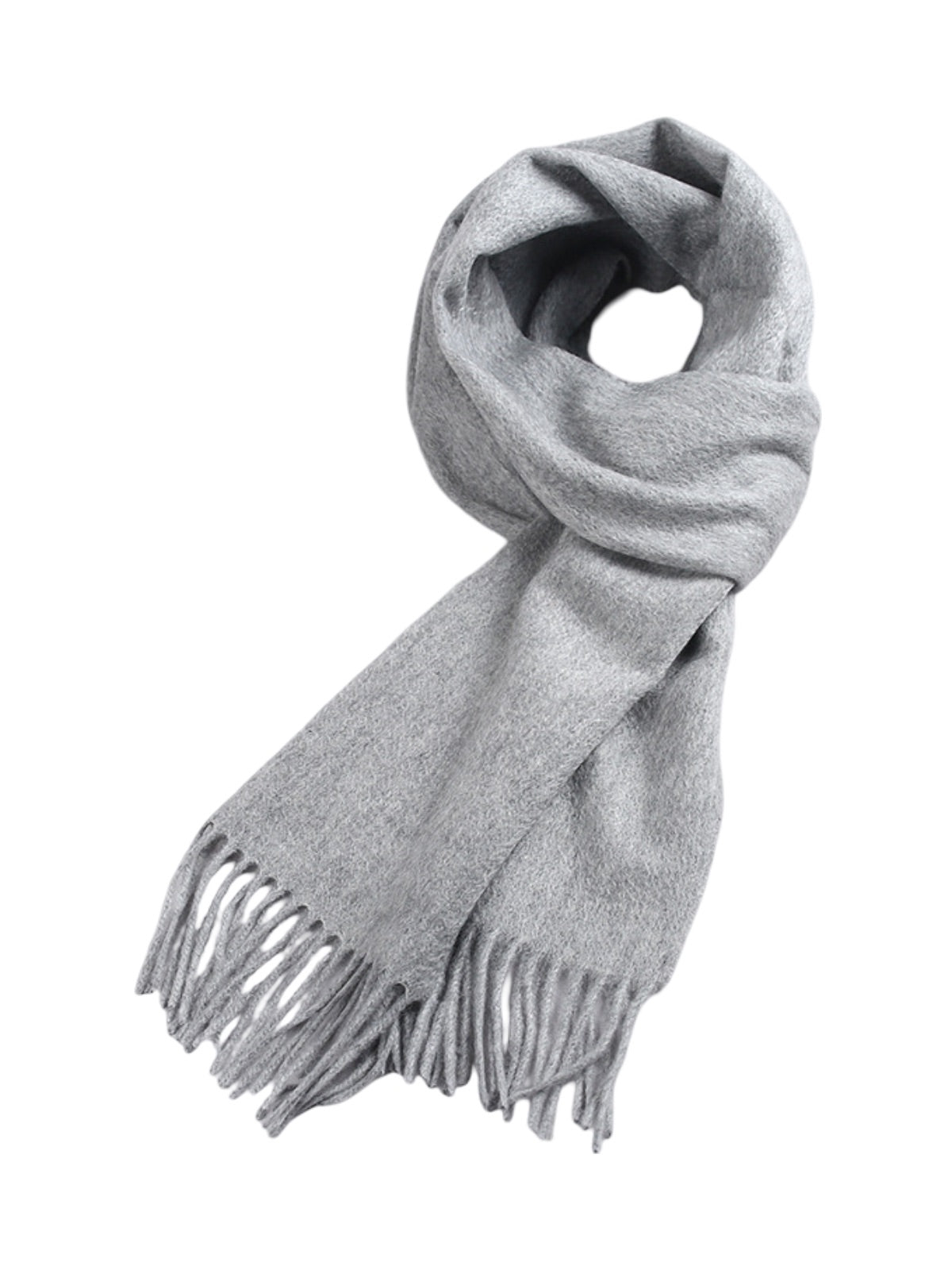 Écharpe 100% cachemire, chaude et douce, pour femme et homme, idéale hiver, cadeau raffiné, finition à franges, longueur généreuse, modèle Ines - Écharpe - Gris clair