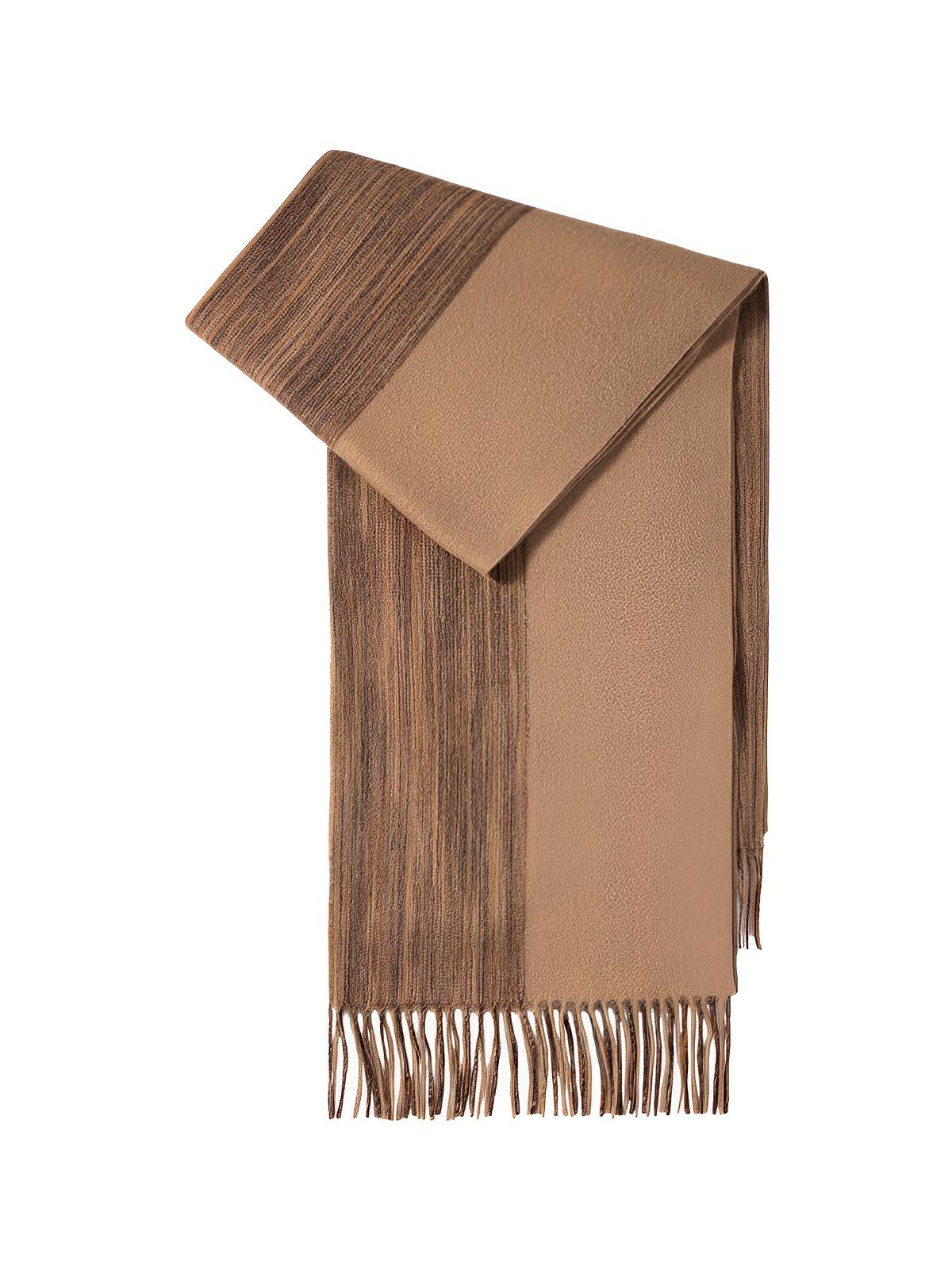Écharpe 100% laine chaude pour femme, finition frangée, motif camel et brun, douceur hivernale luxueuse, modèle Galia - Écharpe - Marron