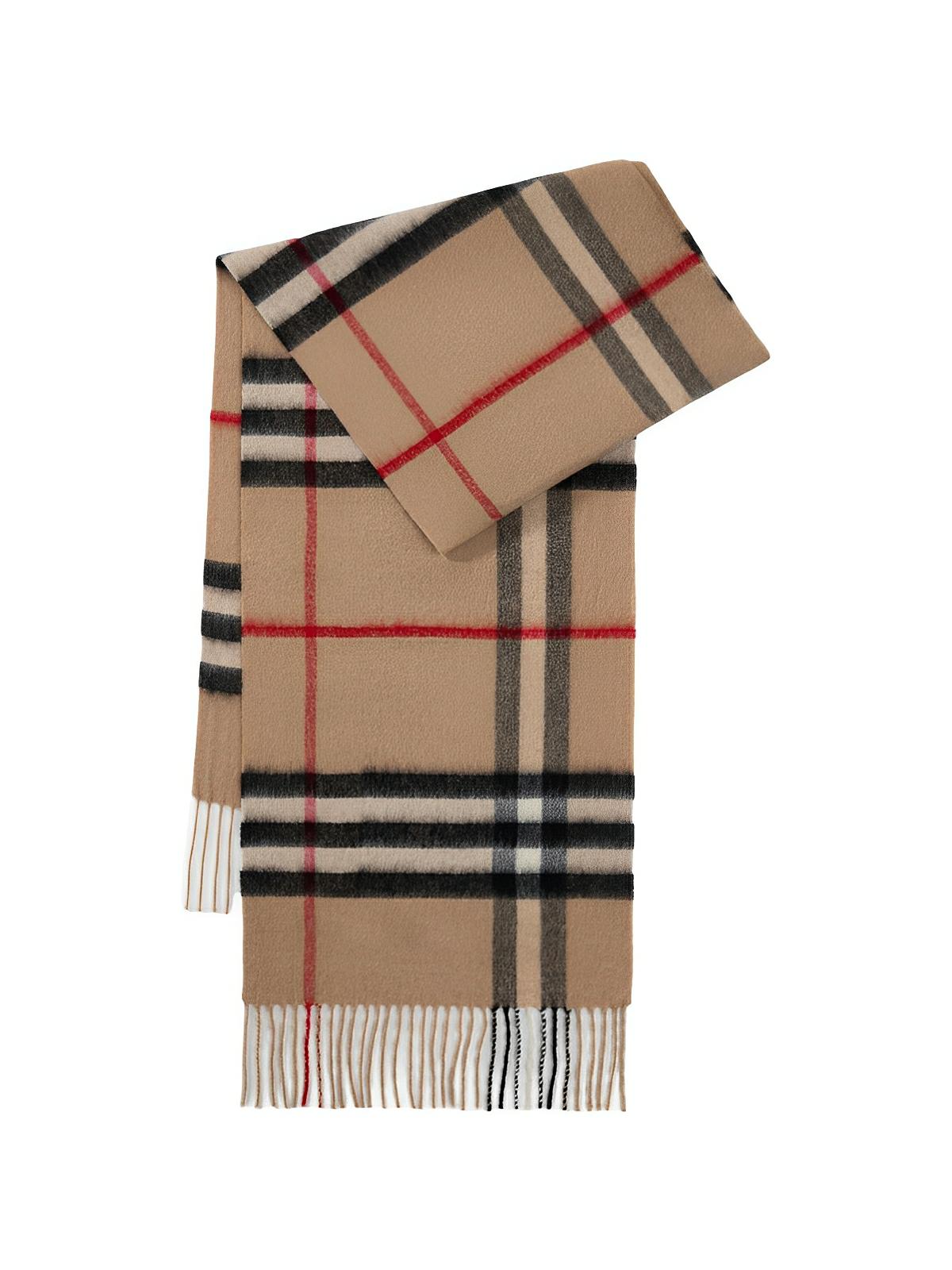 Écharpe 100% laine de mouton, à carreaux, chaude et douce, accessoire d’hiver mixte avec finition frangée, modèle Naorie - Écharpe - Camel