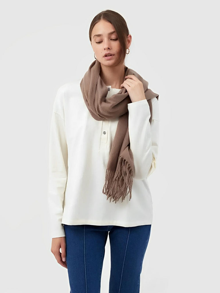 Écharpe 100% laine, hiver, grande écharpe chaude, couleur unie, écharpe à franges, modèle Alba - Écharpe - Marron