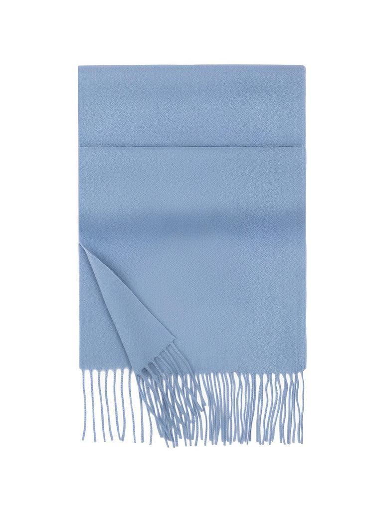 Écharpe 100% laine, hiver, grande écharpe chaude, couleur unie, écharpe à franges, modèle Alba - Écharpe - Bleu