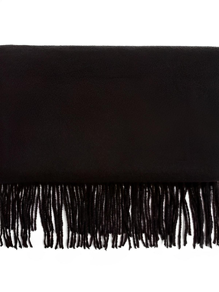 Écharpe 100% laine, hiver, grande écharpe chaude, couleur unie, écharpe à franges, modèle Alba - Écharpe - Noir