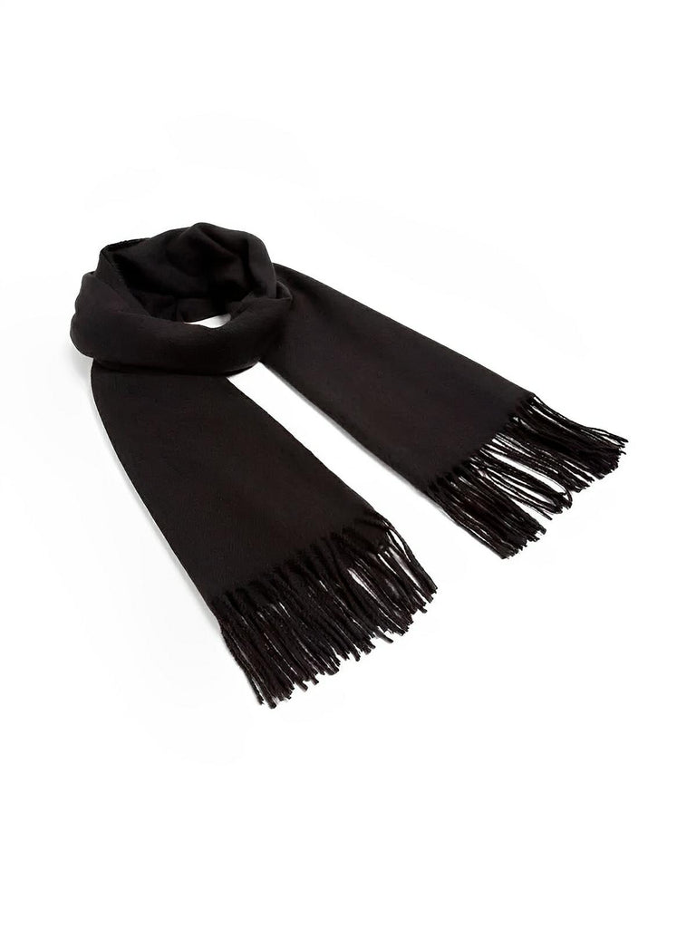 Écharpe 100% laine, hiver, grande écharpe chaude, couleur unie, écharpe à franges, modèle Alba - Écharpe - Noir