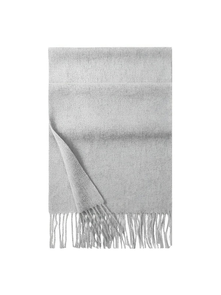 Écharpe 100% laine, hiver, grande écharpe chaude, couleur unie, écharpe à franges, modèle Alba - Écharpe - Gris