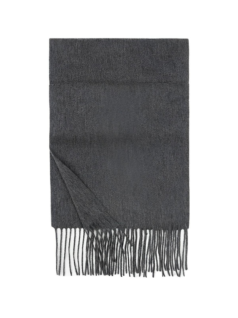 Écharpe 100% laine, hiver, grande écharpe chaude, couleur unie, écharpe à franges, modèle Alba - Écharpe - Gris foncé