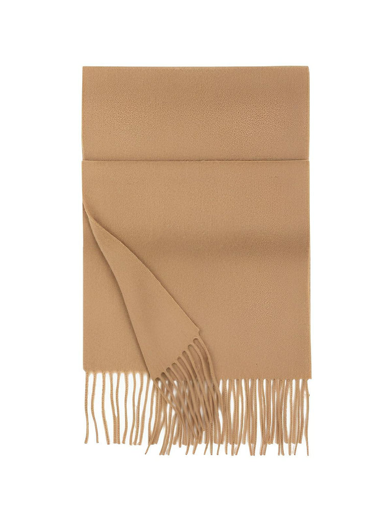 Écharpe 100% laine, hiver, grande écharpe chaude, couleur unie, écharpe à franges, modèle Alba - Écharpe - Camel