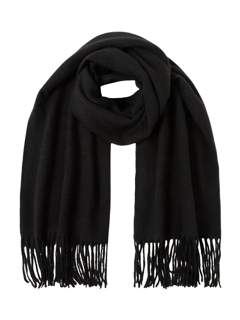 Écharpe 100% laine, hiver, grande écharpe chaude, couleur unie, écharpe à franges, modèle Alba - Écharpe - Noir
