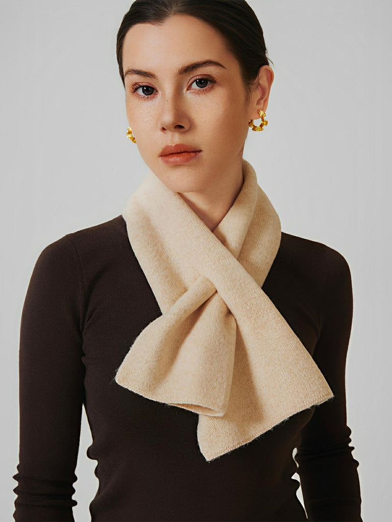 Écharpe 100% laine pour femme, style foulard d'hiver, petite écharpe chaude, couleur unie, modèle Amira - Écharpe - Beige