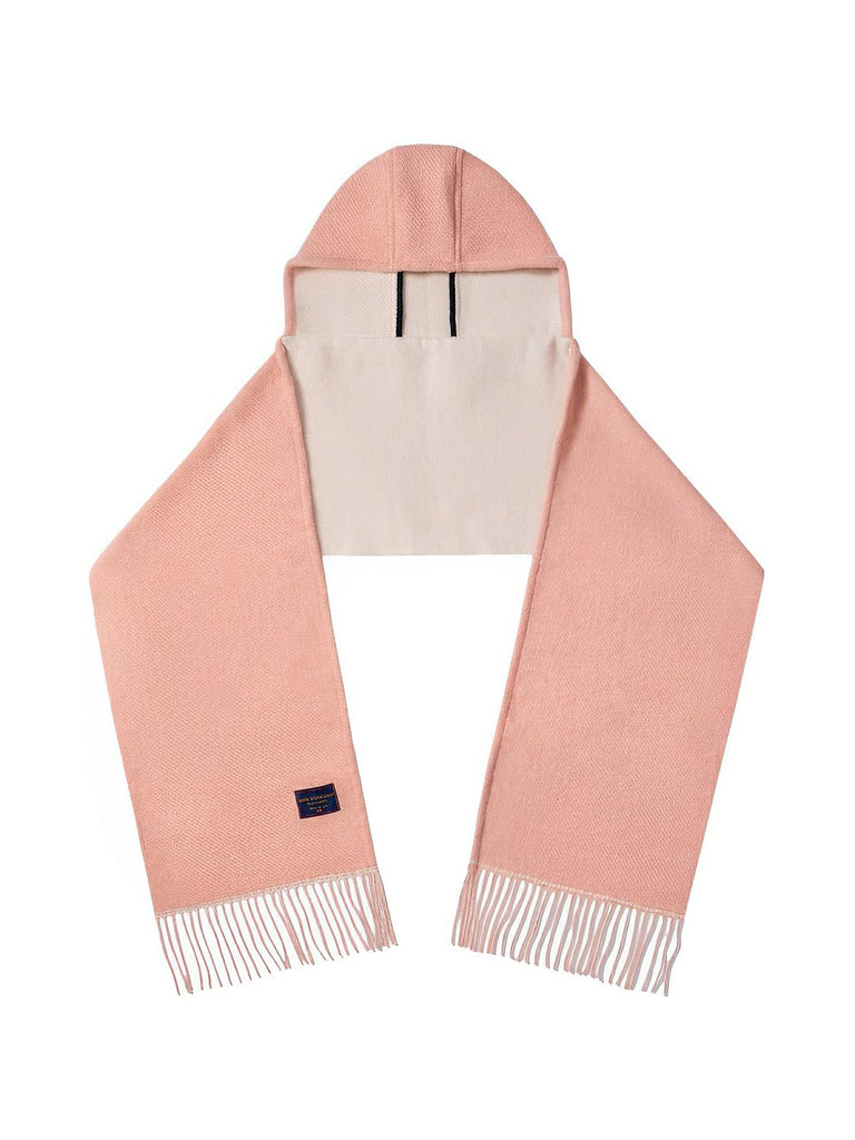 Écharpe à capuche douce et chaude en laine mélangée, design uni avec franges et doublure contrastée pour l’hiver, modèle Louva - Écharpe - Rose