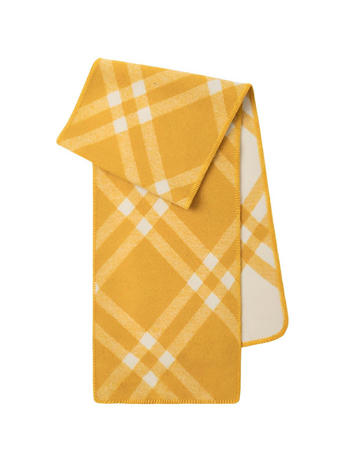 Écharpe à carreaux double face, chaude hiver femme, en laine douce longue, motif british chic luxueux, modèle Barina - Écharpe - Jaune et blanc