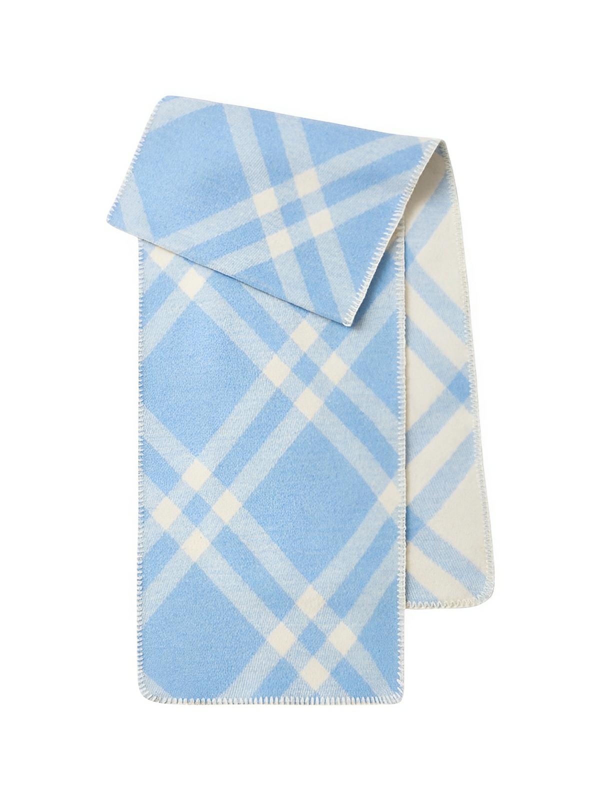 Écharpe à carreaux double face, chaude hiver femme, en laine douce longue, motif british chic luxueux, modèle Barina - Écharpe - Bleu et blanc