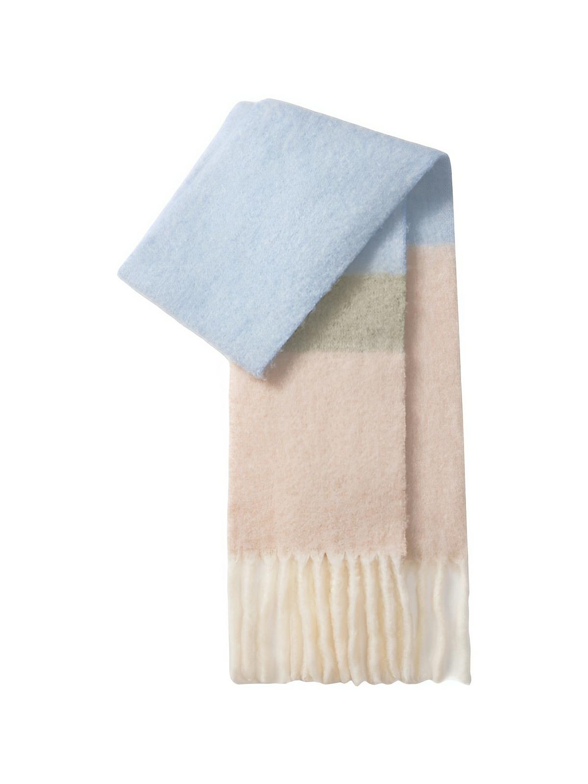 Écharpe chaude en laine douce, color block, à franges pour femme automne - hiver, modèle Maria - Écharpe - Style 1