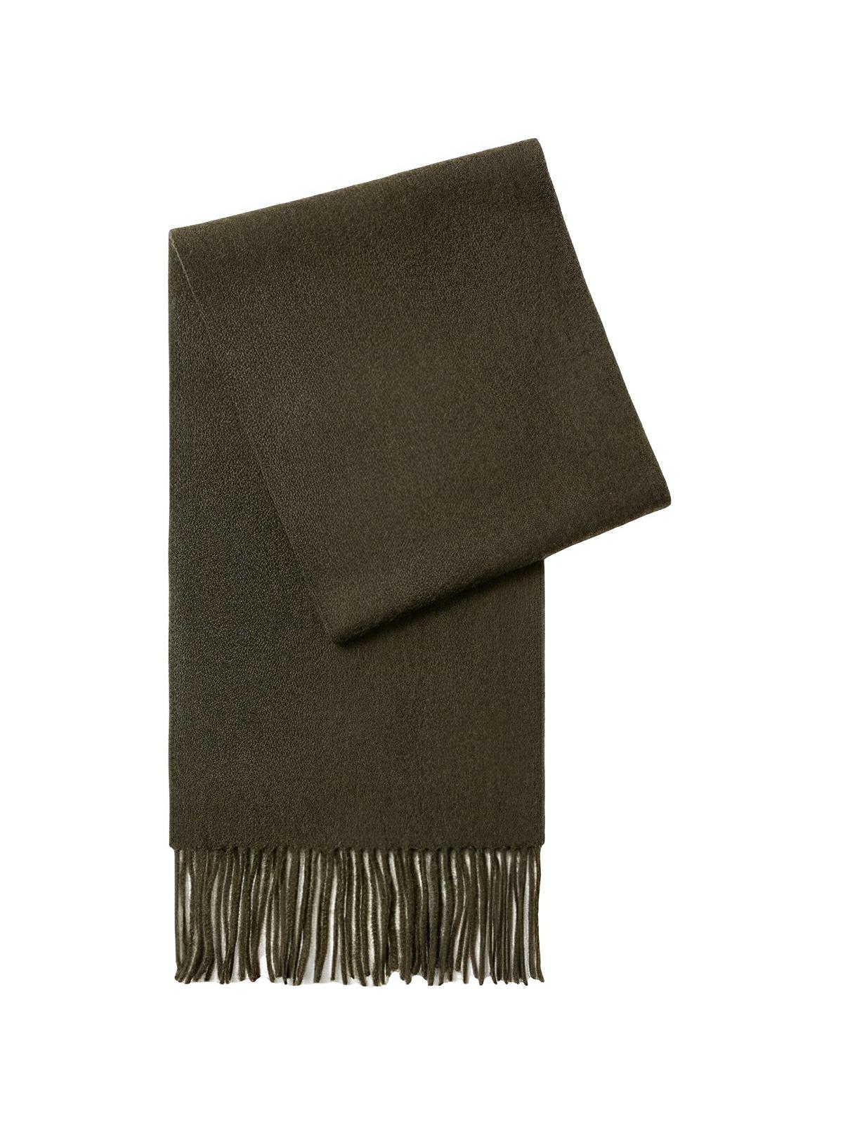 Écharpe chaude en laine douce pour femme, accessoire hivernal long à franges, confort thermique 100% laine naturelle, modèle Wilma - Écharpe - Kaki