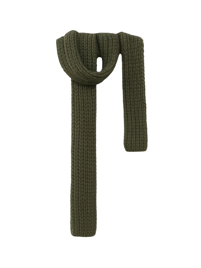 Écharpe courte unisexe en laine mélangée, mini foulard tricoté, douceur chaude pour l’hiver, style minimal chic, accessoire tendance automne hiver, modèle Migène - Écharpe - Vert foncé