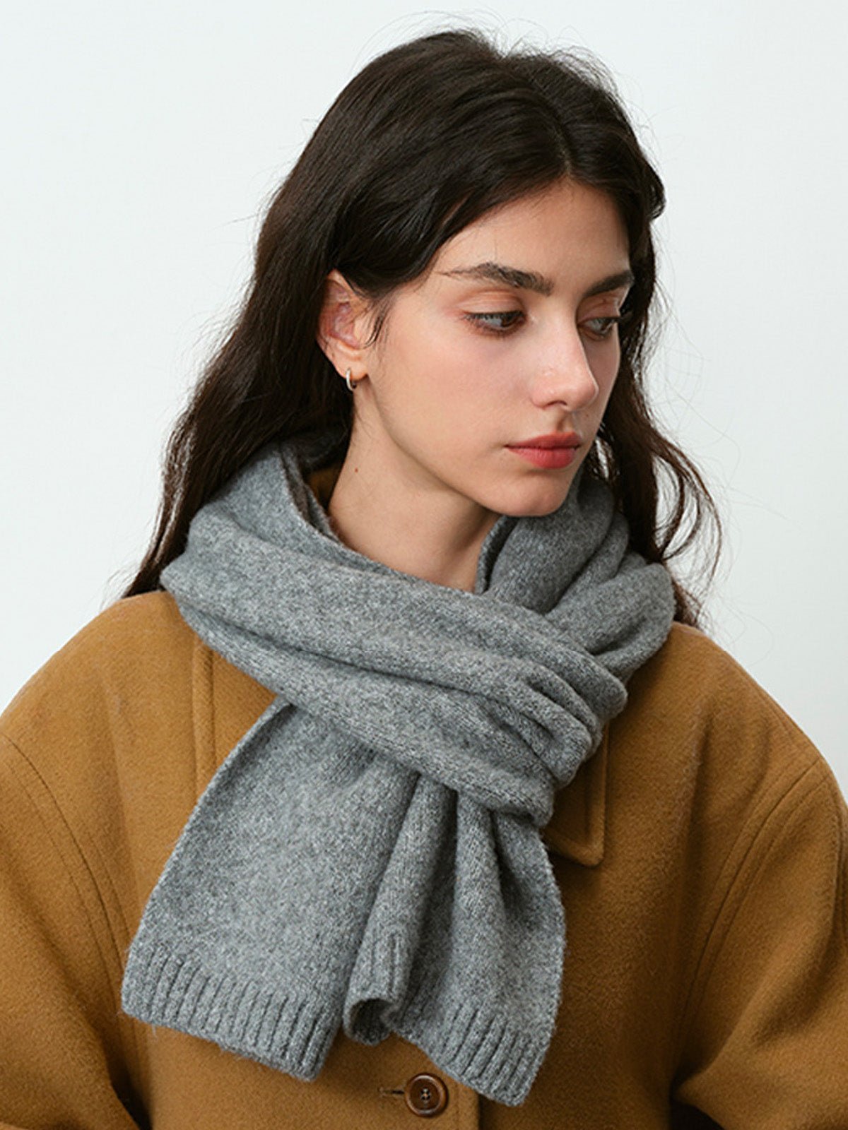 Écharpe douce en laine, maille épaisse hiver, toucher duveteux, unisexe, look cosy, chaude et confortable, coloré, modèle Wiza - Écharpe - Gris