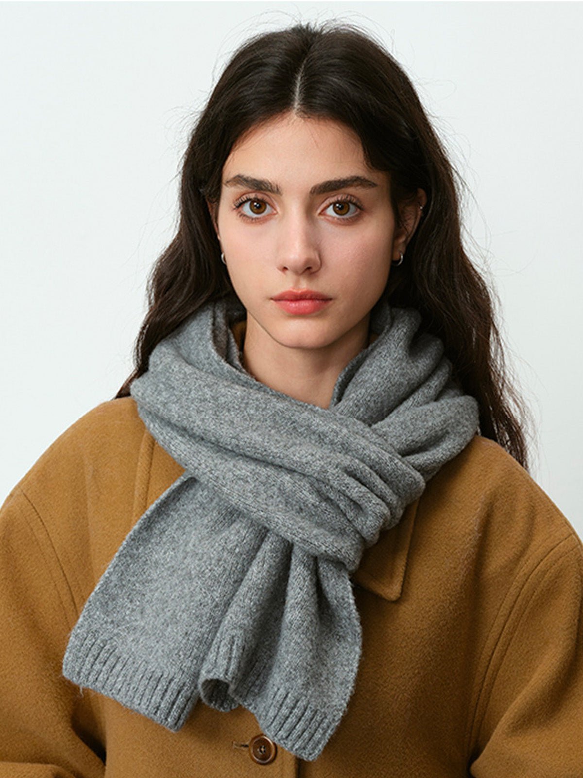 Écharpe douce en laine, maille épaisse hiver, toucher duveteux, unisexe, look cosy, chaude et confortable, coloré, modèle Wiza - Écharpe - Gris