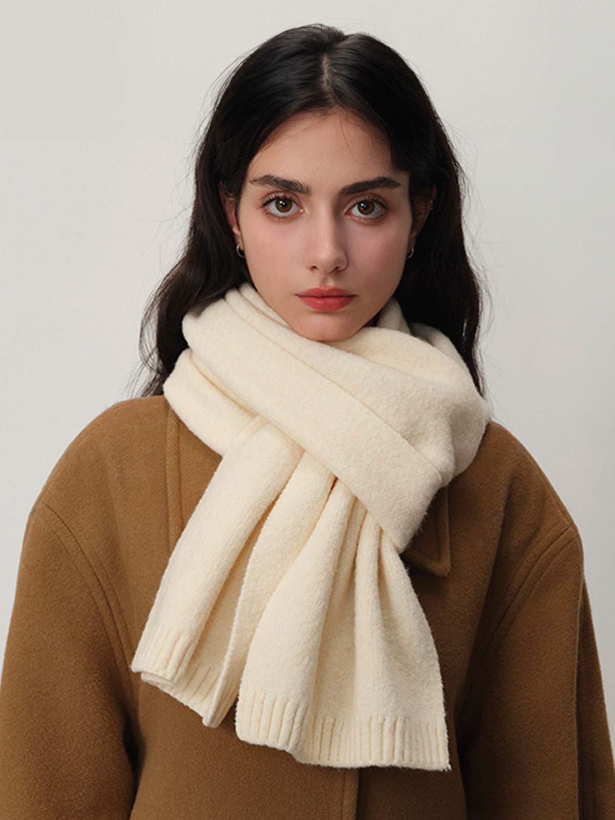 Écharpe douce en laine, maille épaisse hiver, toucher duveteux, unisexe, look cosy, chaude et confortable, coloré, modèle Wiza - Écharpe - Blanc