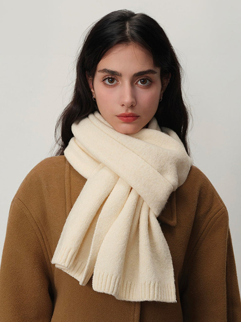 Écharpe douce en laine, maille épaisse hiver, toucher duveteux, unisexe, look cosy, chaude et confortable, coloré, modèle Wiza - Écharpe - Blanc