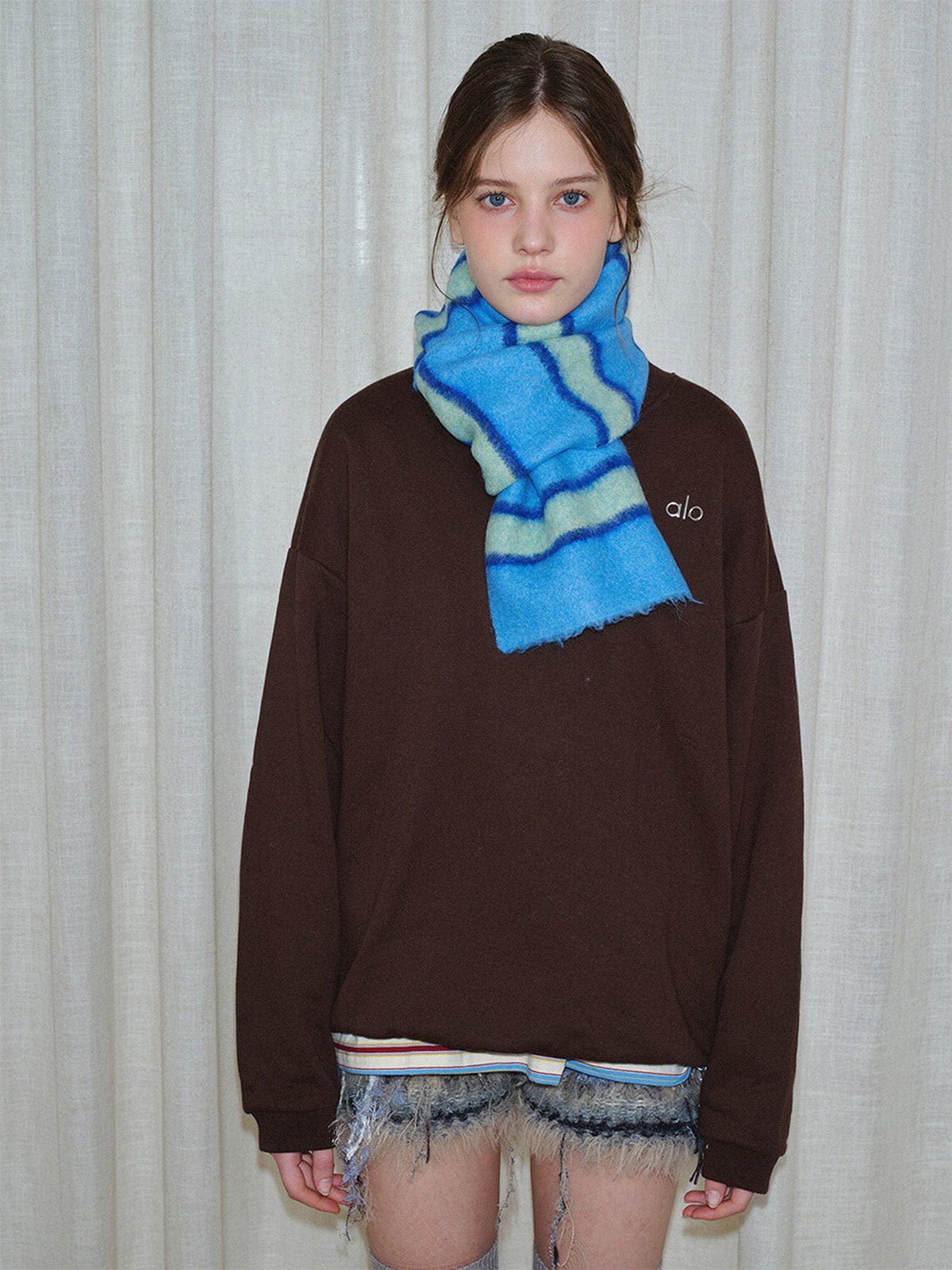 Écharpe douce hiver, écharpe femme rayée, chaude et colorée, écharpe laine mélangée, écharpe longue stylée, modèle Pocra - Écharpe - Bleu et vert