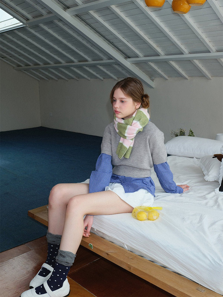 Écharpe douce hiver, écharpe femme rayée, chaude et colorée, écharpe laine mélangée, écharpe longue stylée, modèle Pocra - Écharpe - Vert et rose