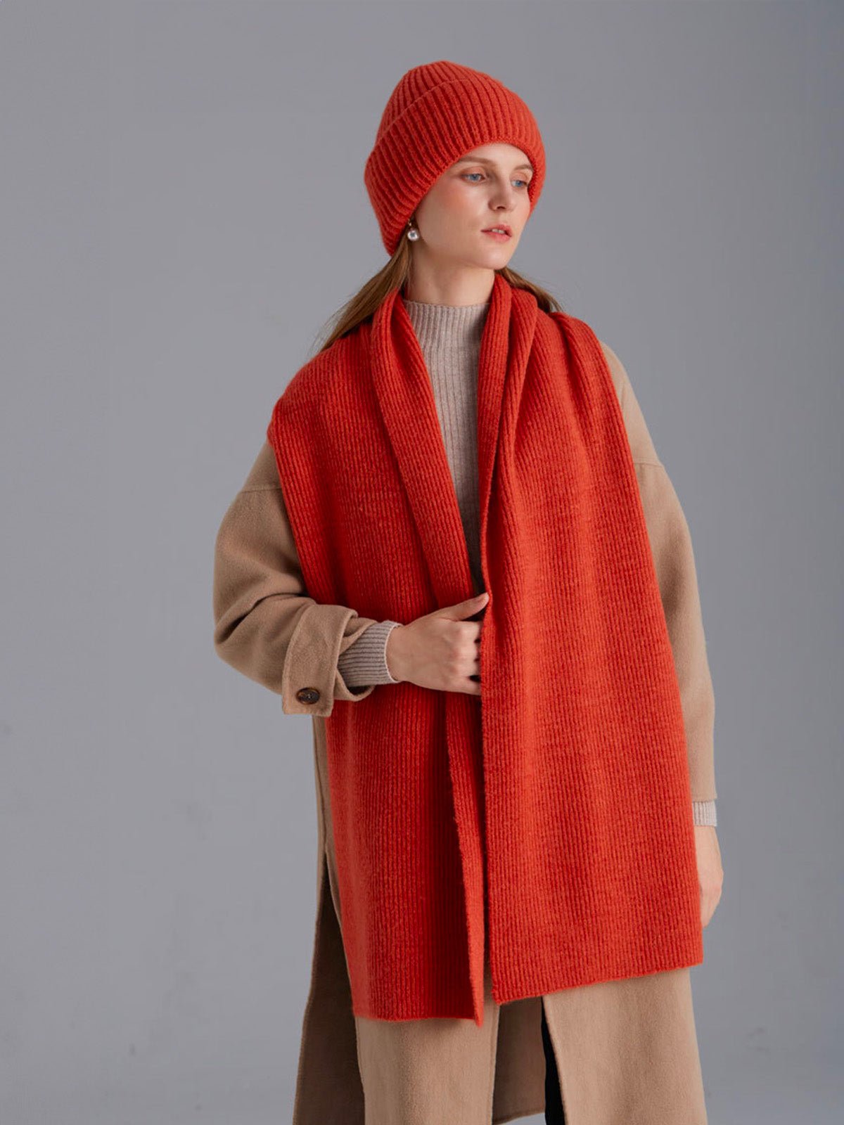 Écharpe en laine côtelée, chaude et épaisse, hiver doux et stylé, mixte, plusieurs couleurs, modèle Lasry - Écharpe - Orange vif