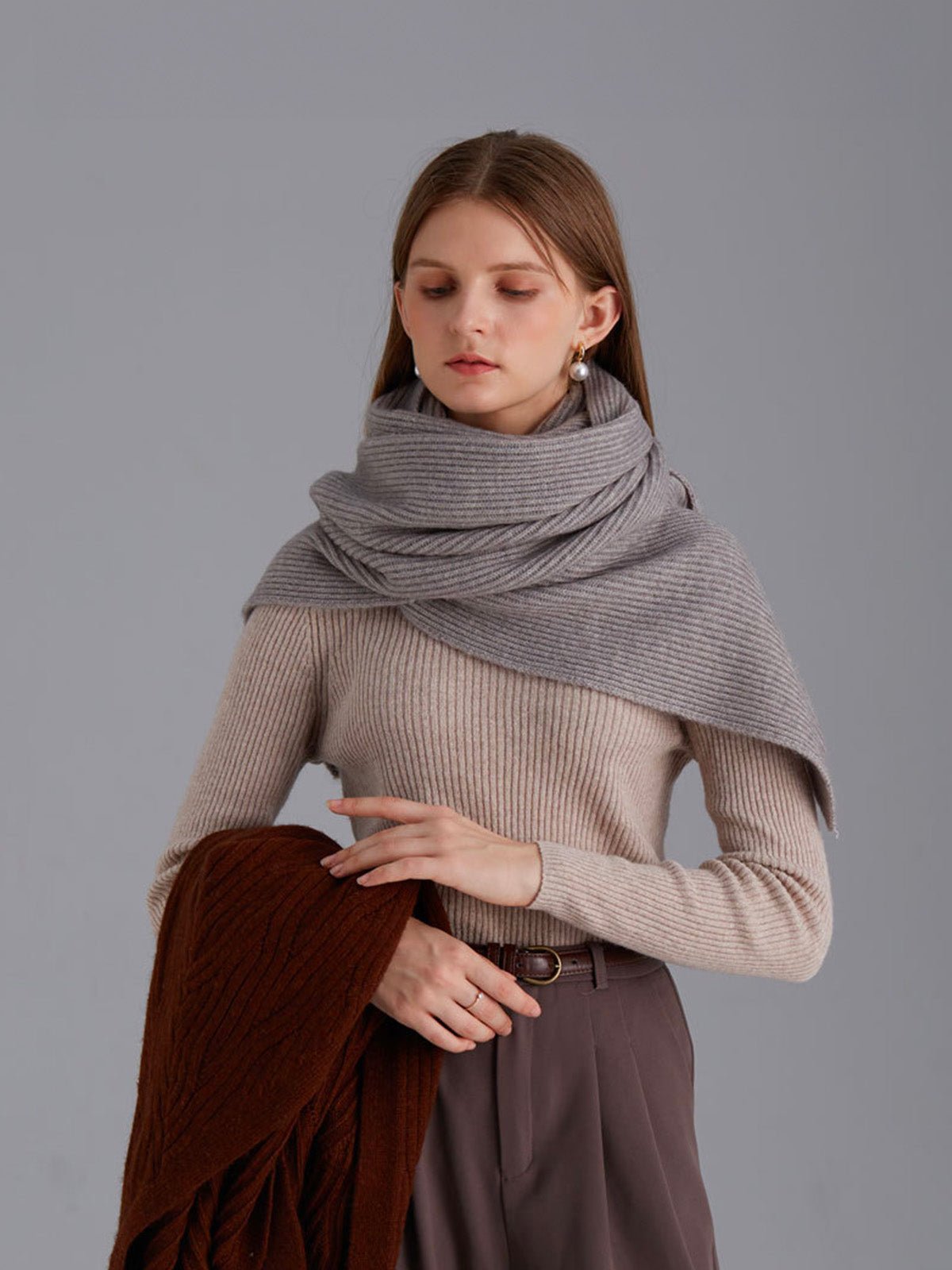 Écharpe en laine côtelée, chaude et épaisse, hiver doux et stylé, mixte, plusieurs couleurs, modèle Lasry - Écharpe - Gris