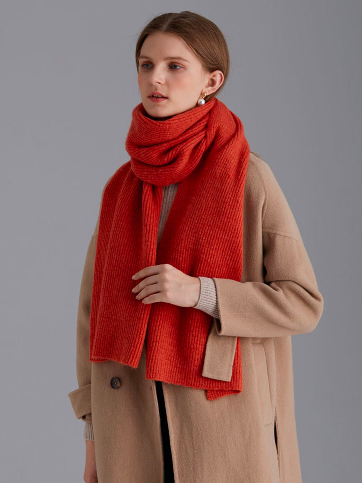 Écharpe en laine côtelée, chaude et épaisse, hiver doux et stylé, mixte, plusieurs couleurs, modèle Lasry - Écharpe - Orange vif
