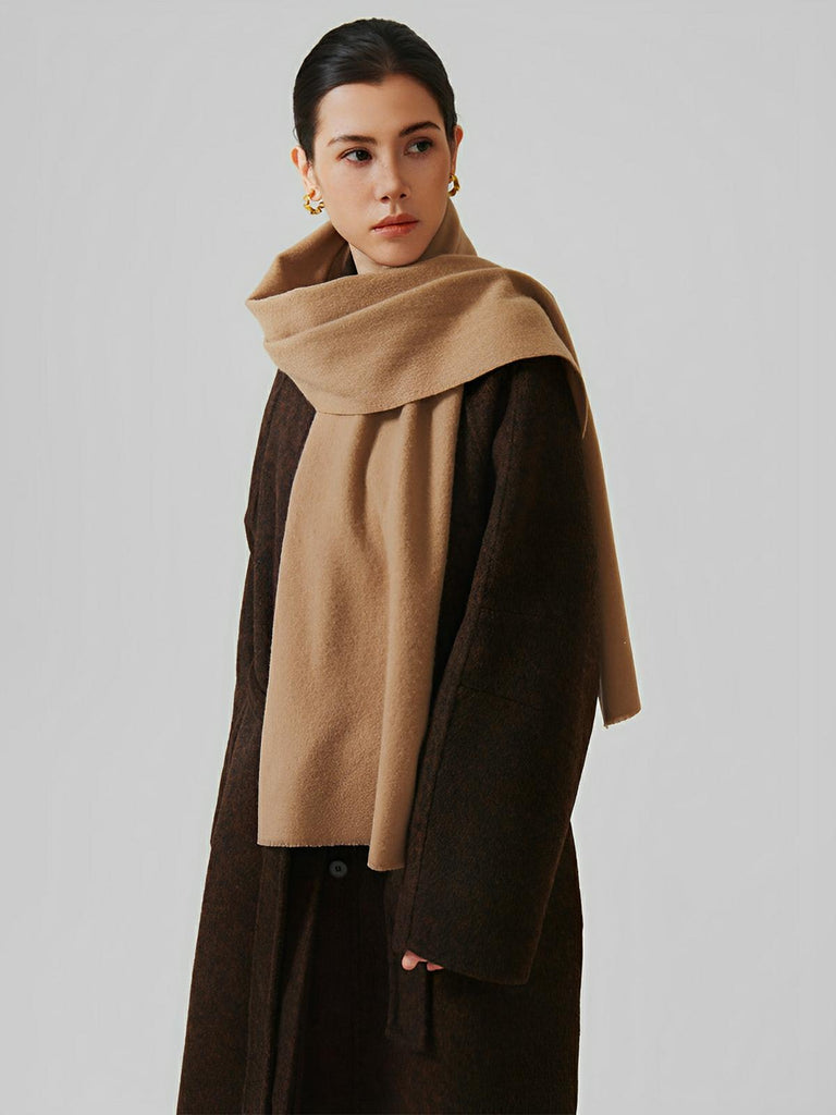 Écharpe en laine douce unie, format long, chaleur hivernale, confort naturel, style épuré, modèle Bérénice - Écharpe - Beige