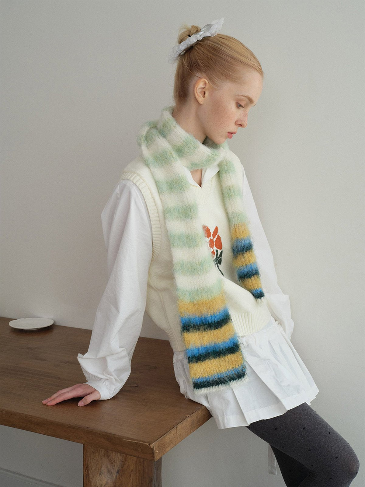 Écharpe en maille duveteuse, rayures multicolores, douce et chaude, style streetwear hivernal, longue écharpe fine, modèle tendance unisexe, modèle Fizie - Écharpe - Style 7