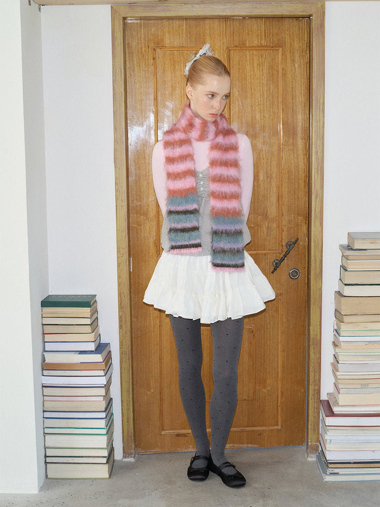 Écharpe en maille duveteuse, rayures multicolores, douce et chaude, style streetwear hivernal, longue écharpe fine, modèle tendance unisexe, modèle Fizie - Écharpe - Style 4