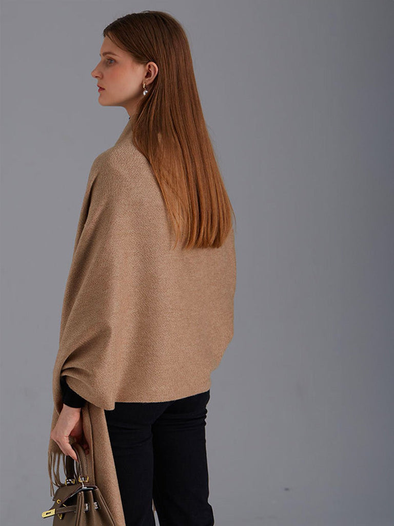 Écharpe en pure cachemire femme, grande écharpe douce, camel longue, chaude automne et hiver, écharpe luxe à franges, modèle Margèle - Écharpe - Camel