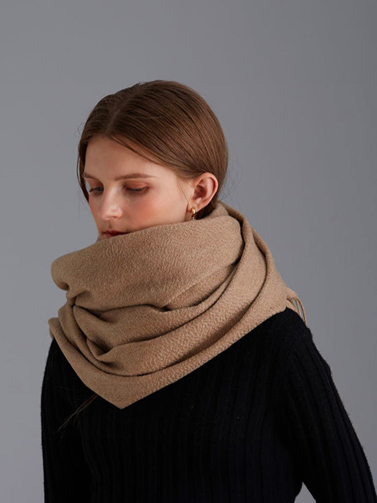Écharpe en pure cachemire femme, grande écharpe douce, camel longue, chaude automne et hiver, écharpe luxe à franges, modèle Margèle - Écharpe - Camel