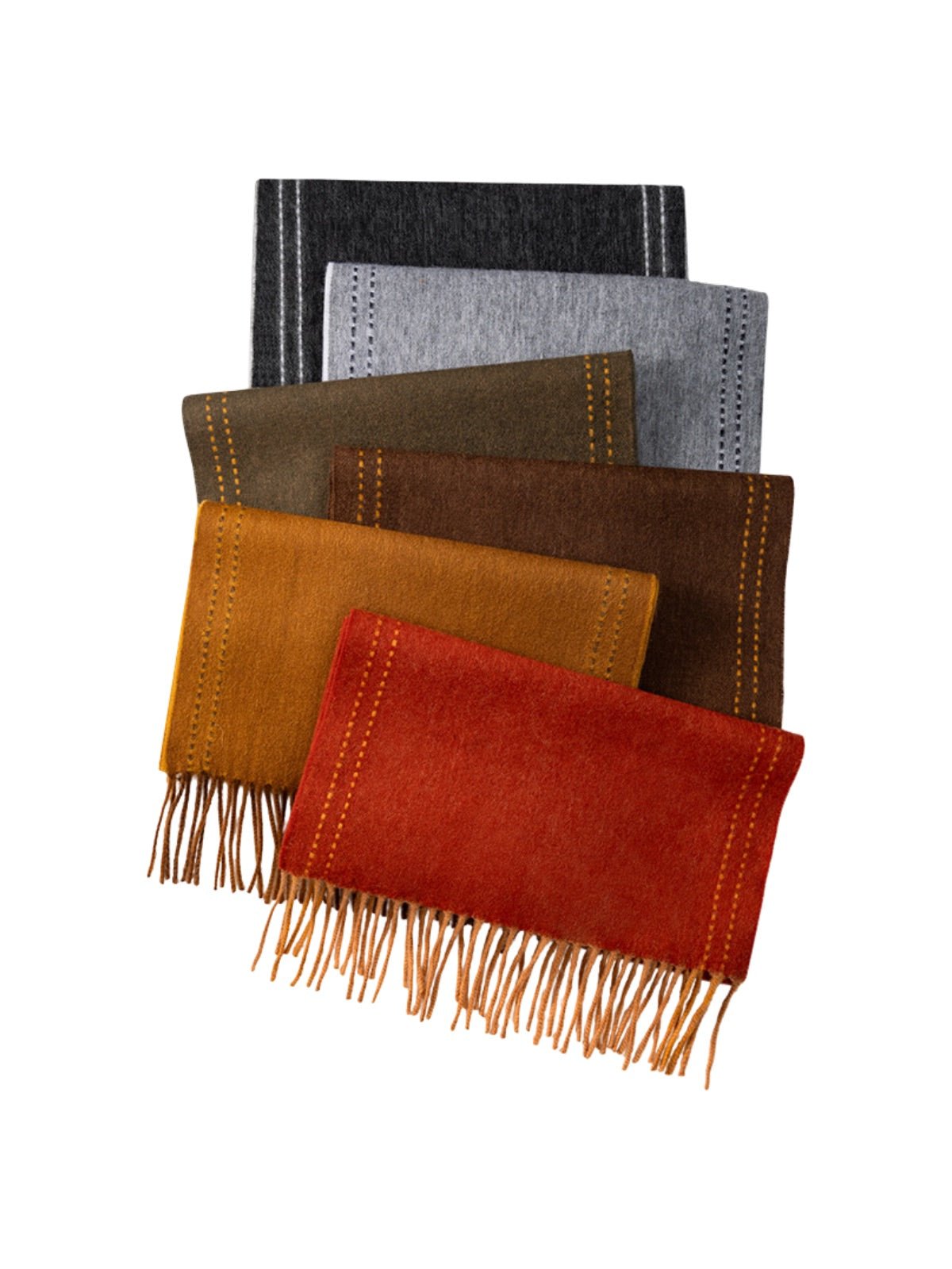 Écharpe en pure laine, double face, écharpe longue hiver, accessoire doux et chaud, écharpe à franges femme, modèle Wizie - Écharpe - Rouge