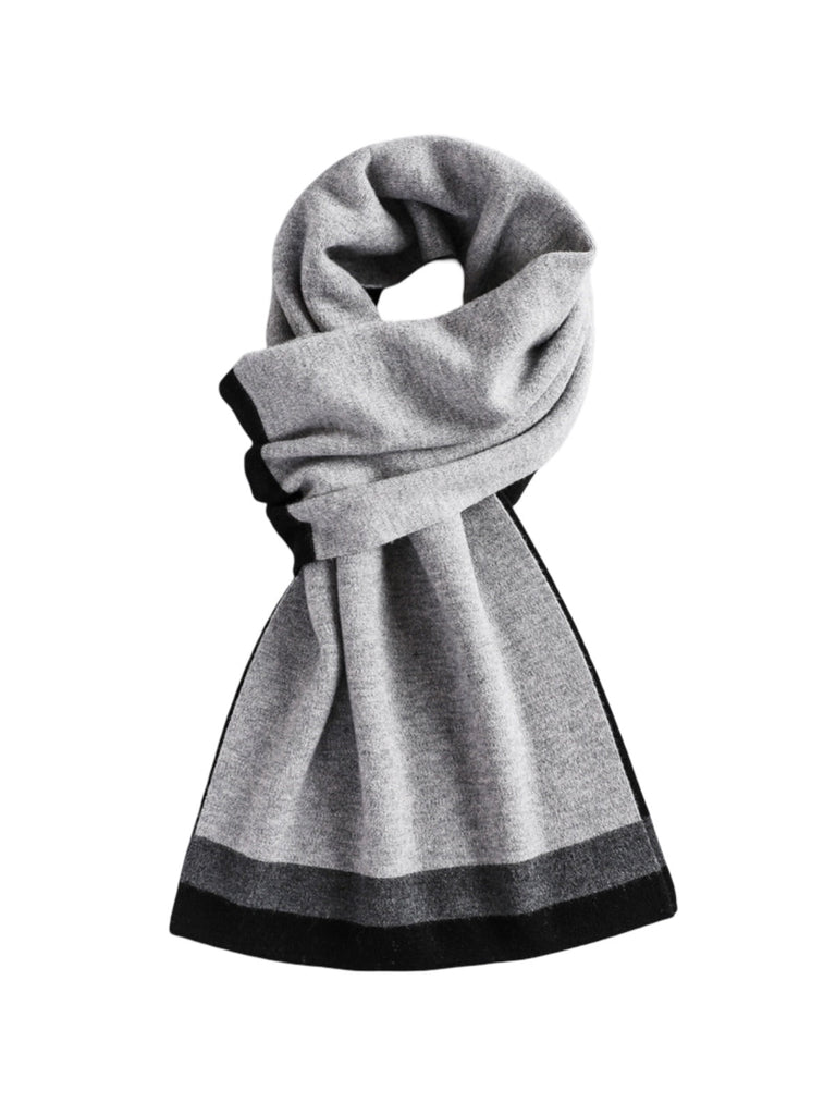 Écharpe en pure laine, douceur hivernale, tricot fin, design sobre, rayures contrastées, accessoire chaud, style business, modèle Olide - Écharpe - Style 2