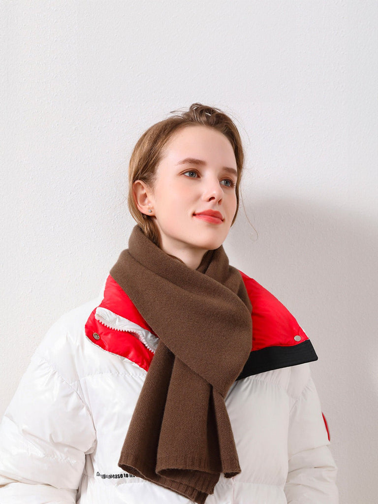 Écharpe en pure laine pour femme, écharpe longue hiver, chaude, douce et tricotée, écharpe unie style minimaliste, modèle Magla - Écharpe - Marron