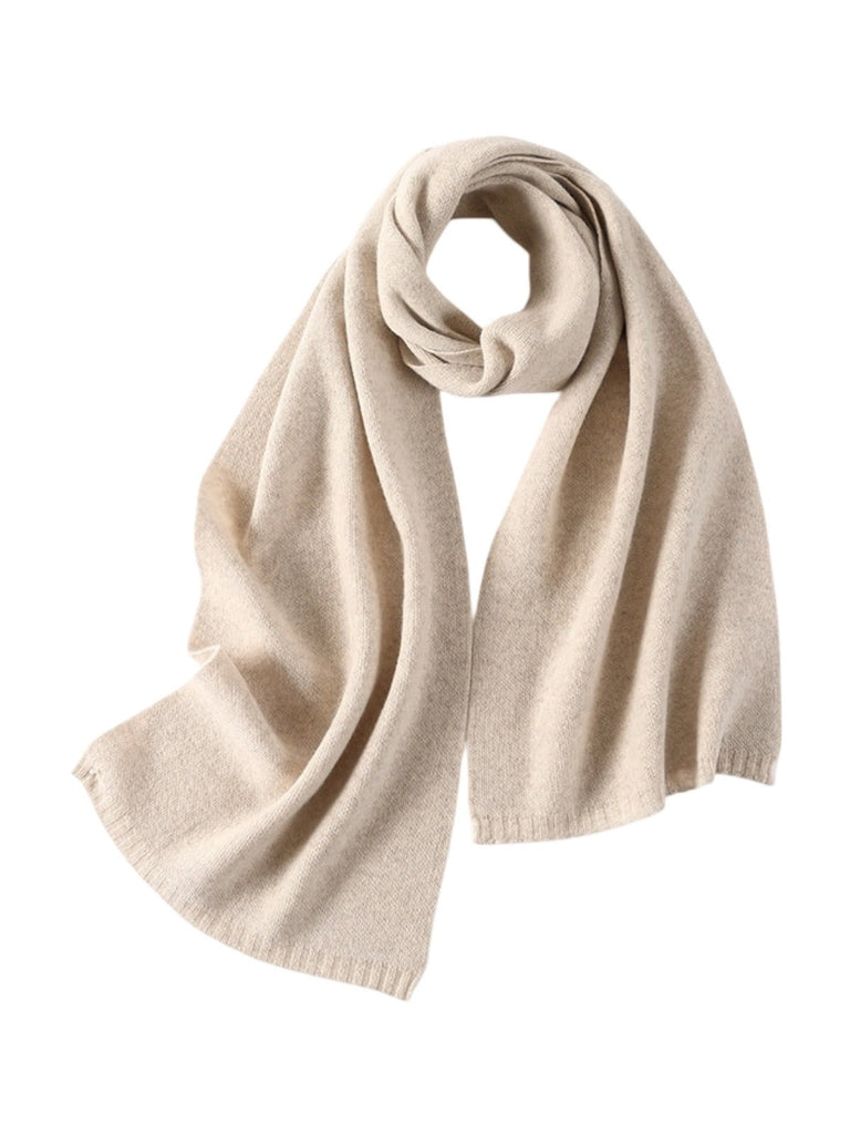 Écharpe en pure laine pour femme, écharpe longue hiver, chaude, douce et tricotée, écharpe unie style minimaliste, modèle Magla - Écharpe - Beige