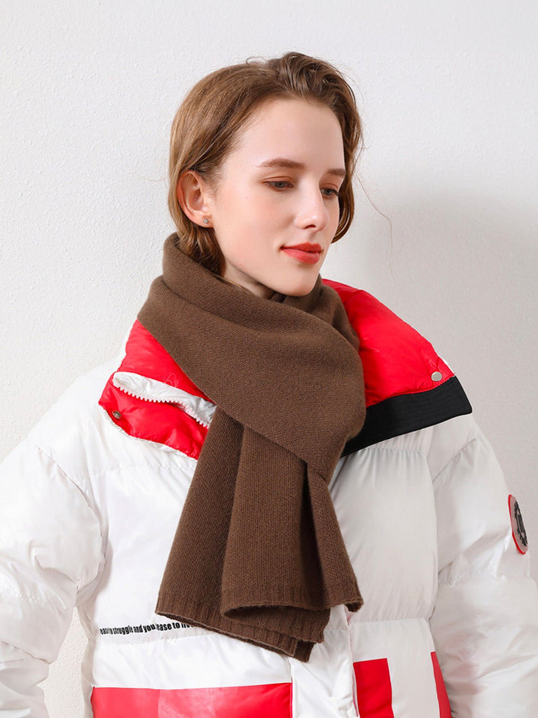 Écharpe en pure laine pour femme, écharpe longue hiver, chaude, douce et tricotée, écharpe unie style minimaliste, modèle Magla - Écharpe - Marron