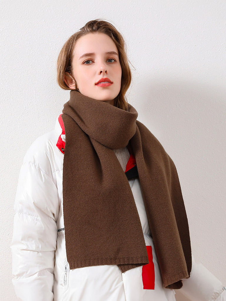 Écharpe en pure laine pour femme, écharpe longue hiver, chaude, douce et tricotée, écharpe unie style minimaliste, modèle Magla - Écharpe - Marron