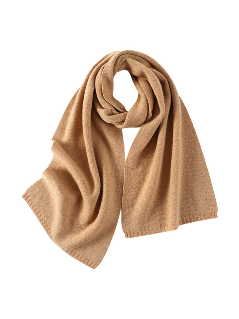 Écharpe en pure laine pour femme, écharpe longue hiver, chaude, douce et tricotée, écharpe unie style minimaliste, modèle Magla - Écharpe - Camel
