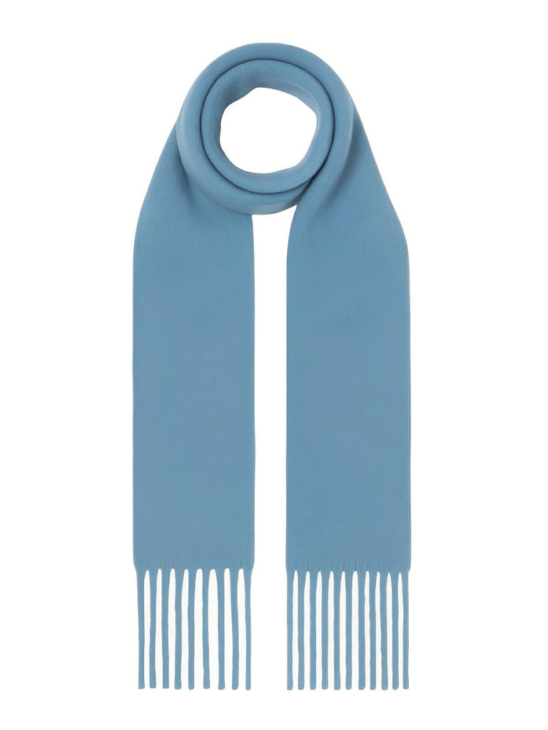 Écharpe femme hiver, longue écharpe chaude, frangée douce, maille unie, 40x210 cm, modèle Justine - Écharpe - Bleu