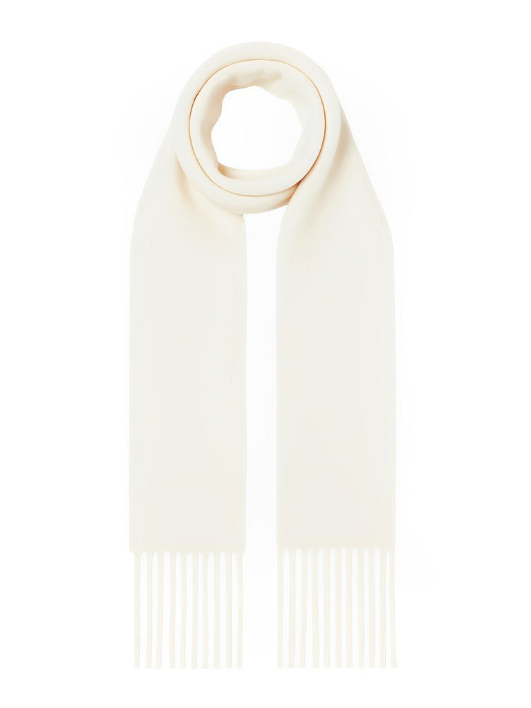 Écharpe femme hiver, longue écharpe chaude, frangée douce, maille unie, 40x210 cm, modèle Justine - Écharpe - Blanc