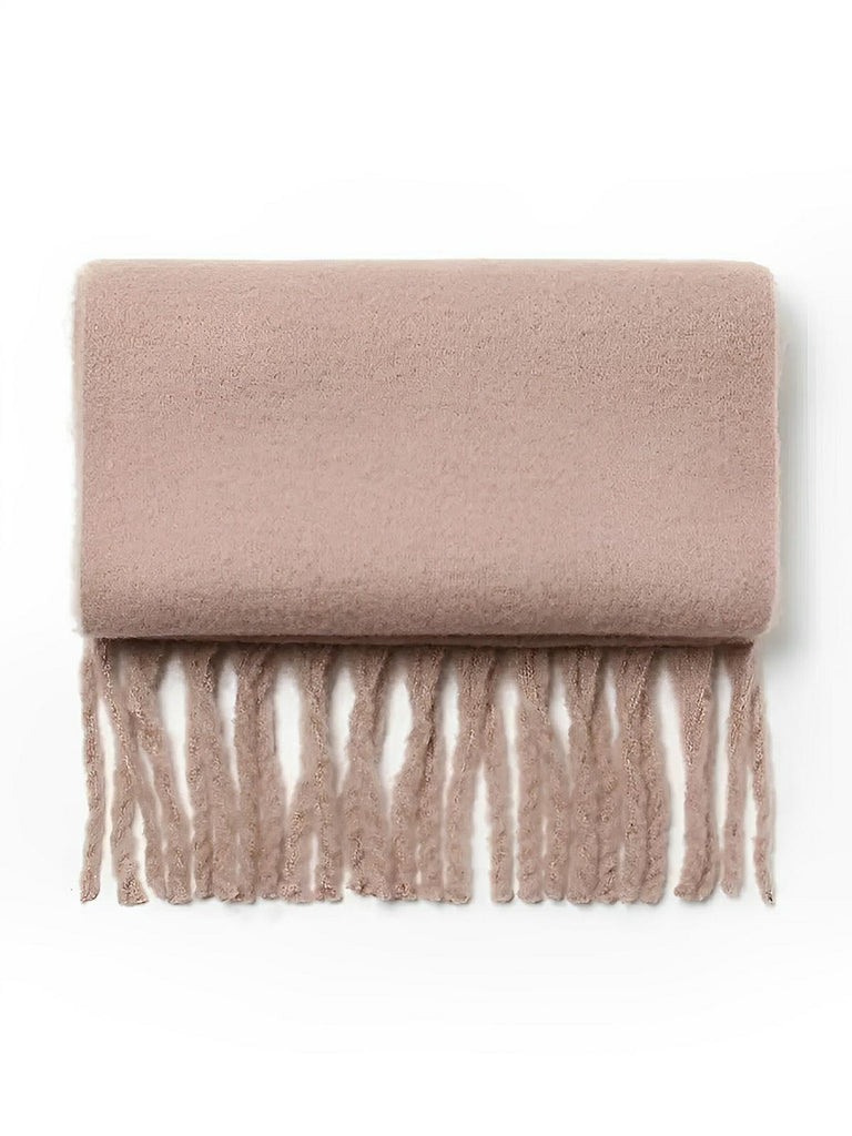 Écharpe femme hiver, longue écharpe chaude, frangée douce, maille unie, 40x210 cm, modèle Justine - Écharpe - Taupe