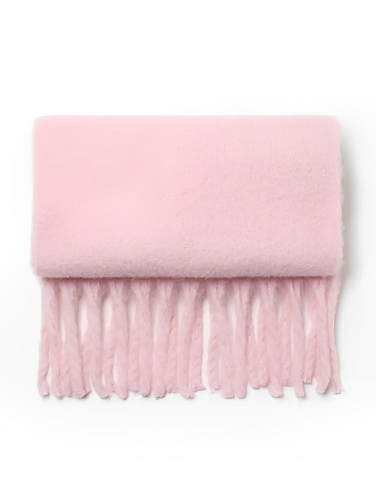 Écharpe femme hiver, longue écharpe chaude, frangée douce, maille unie, 40x210 cm, modèle Justine - Écharpe - Rose