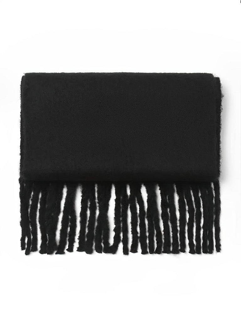 Écharpe femme hiver, longue écharpe chaude, frangée douce, maille unie, 40x210 cm, modèle Justine - Écharpe - Noir