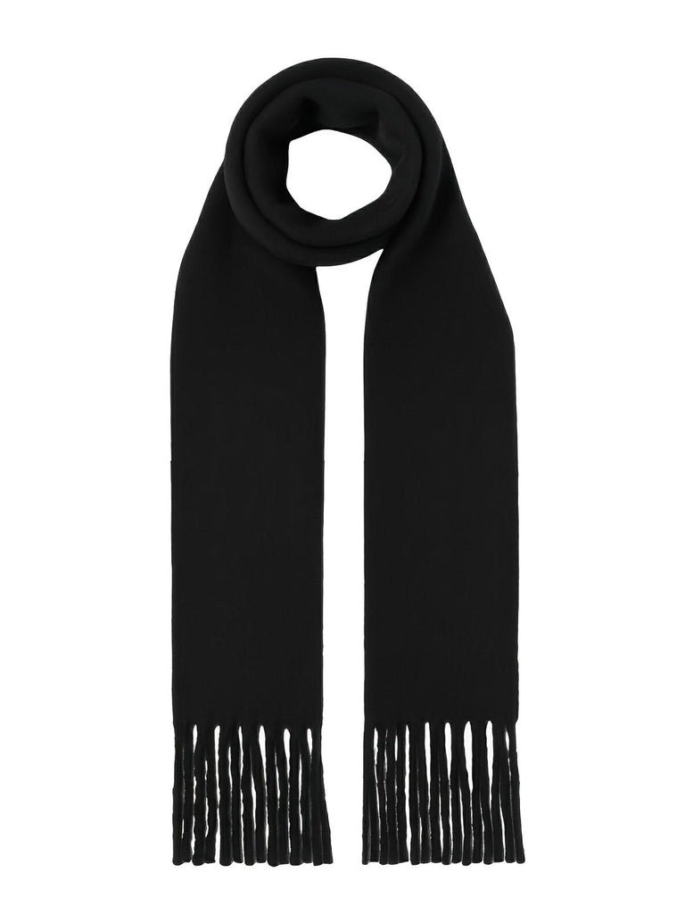 Écharpe femme hiver, longue écharpe chaude, frangée douce, maille unie, 40x210 cm, modèle Justine - Écharpe - Noir