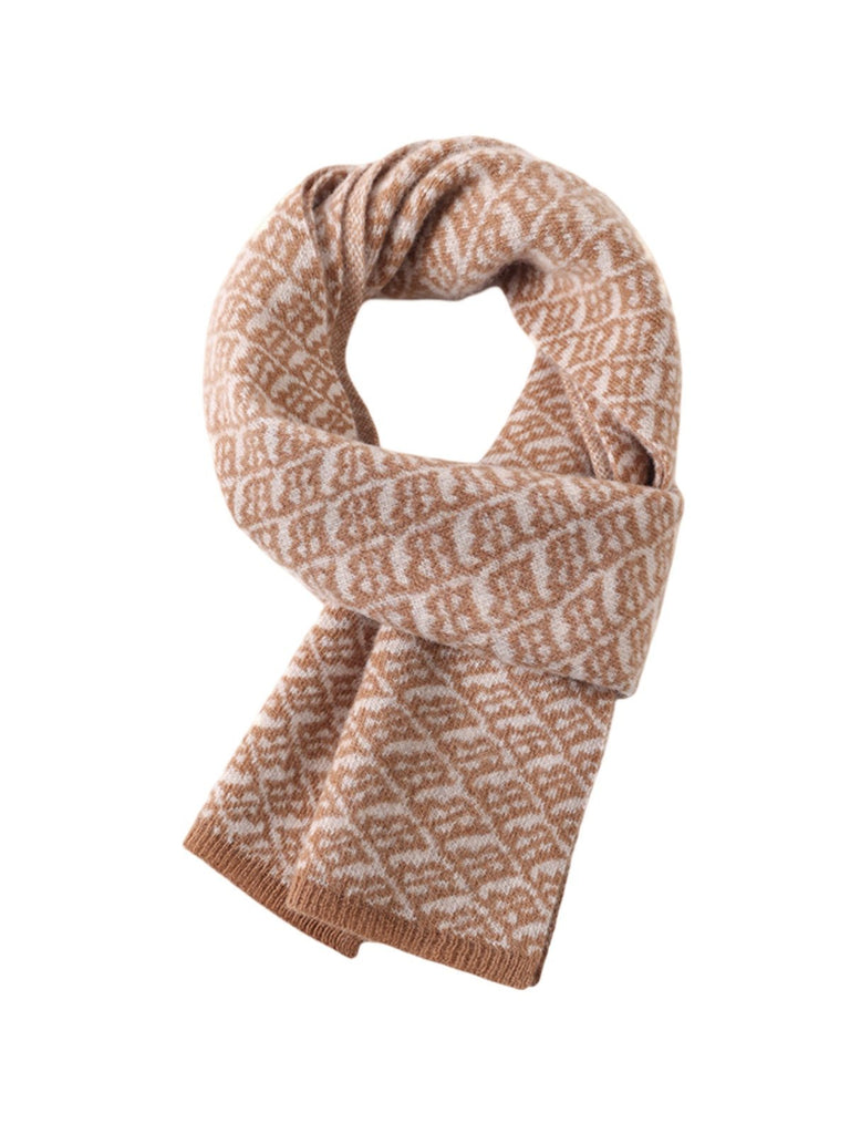 Écharpe femme pure laine, motif géométrique, douce et chaude, style hivernal, 160 cm, double coloris naturel, modèle Téa - Écharpe - Camel