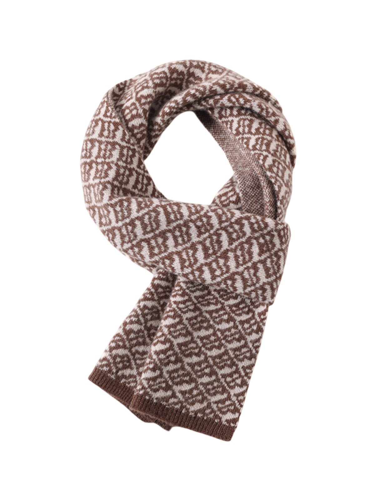 Écharpe femme pure laine, motif géométrique, douce et chaude, style hivernal, 160 cm, double coloris naturel, modèle Téa - Écharpe - Marron