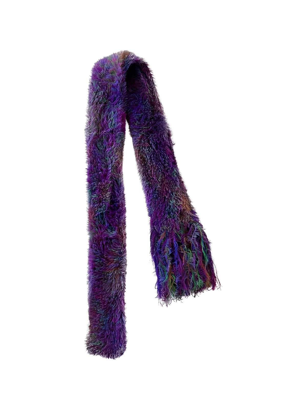 Sciarpa sottile in eco-pelliccia, stile morbido e fantasia, lunga con frange, accessorio invernale donna, al tatto soffice, design originale, modello Rafla