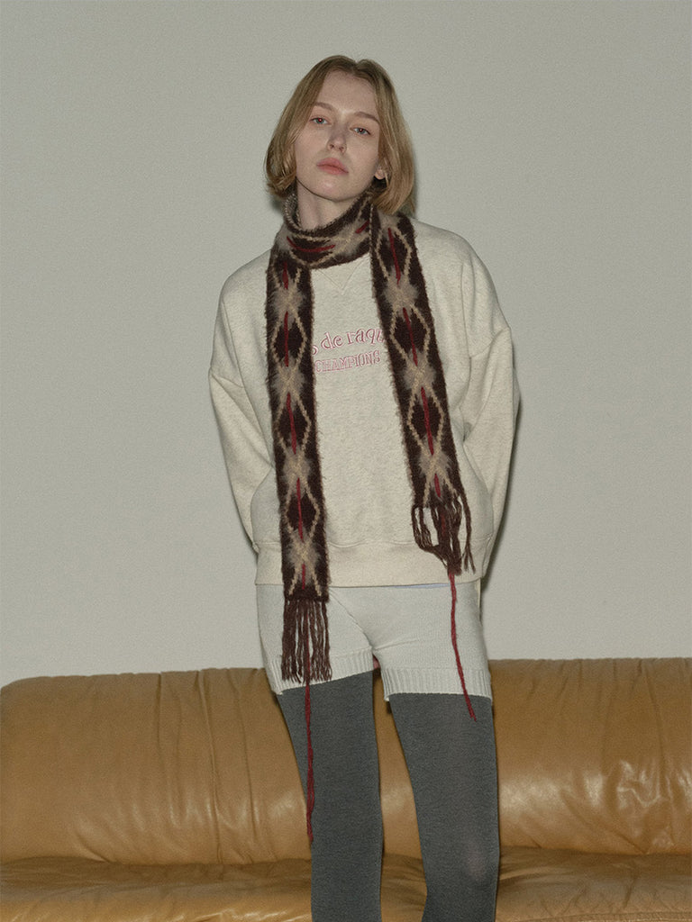 Écharpe fine en maille, motif géométrique, coloris café, effet brossé, longue et douce, modèle Sidie - Écharpe - Marron